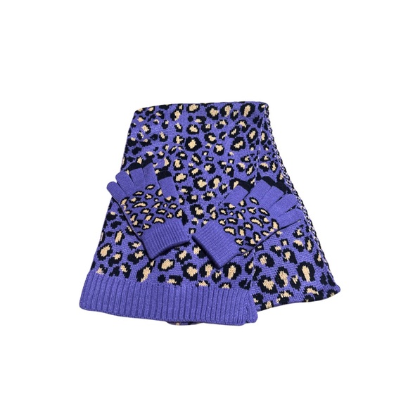 Accessories - Purple Leopard Print Scarf and Gloves Set